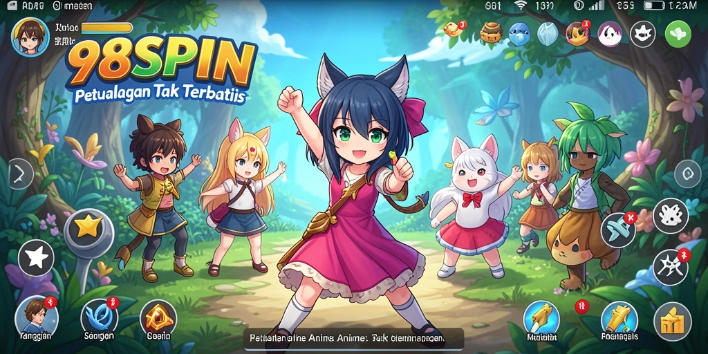 Tampilan gameplay 98SPIN yang mendebarkan dengan karakter Anime.