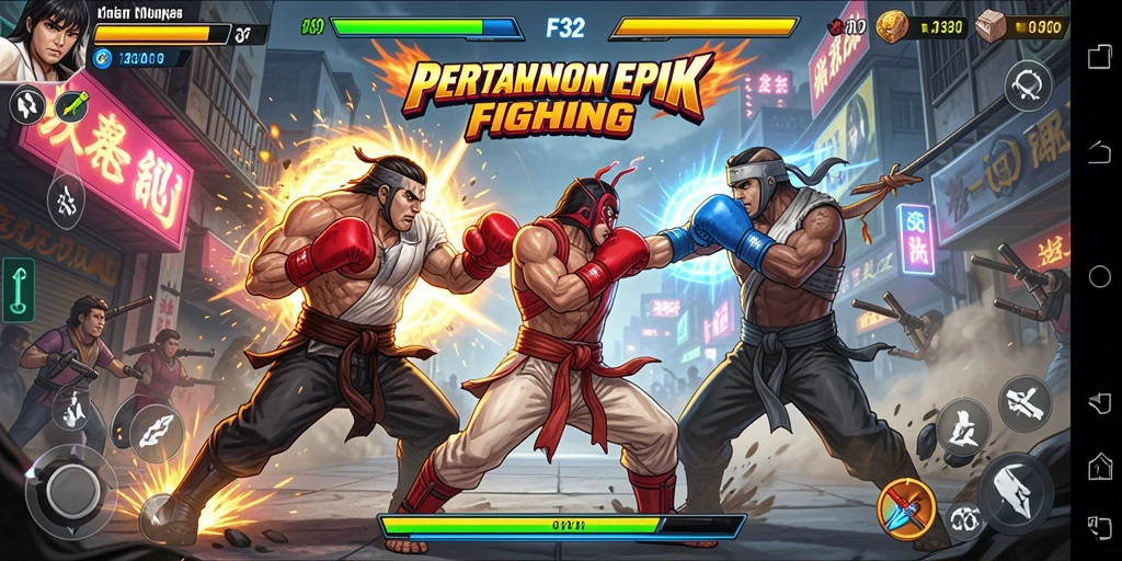 Tampilan gameplay F32 yang mendebarkan dan penuh aksi pertarungan.