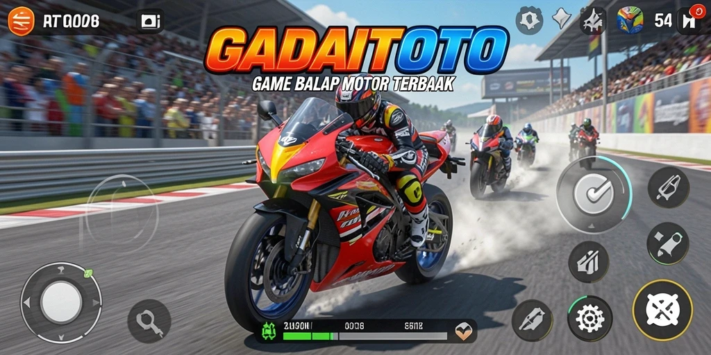 Tangkapan layar gameplay GADAITOTO yang menampilkan aksi balap motor yang mendebarkan.