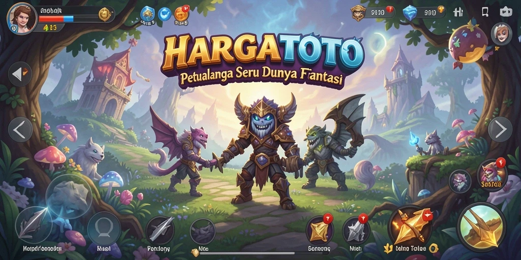Screenshot HARGATOTO menampilkan karakter menjelajahi hutan ajaib.