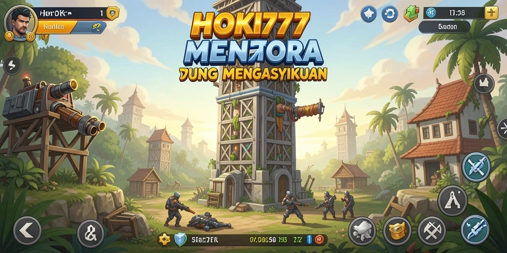 Screenshot HOKI777 yang menunjukkan aksi menara dalam pertahanan.