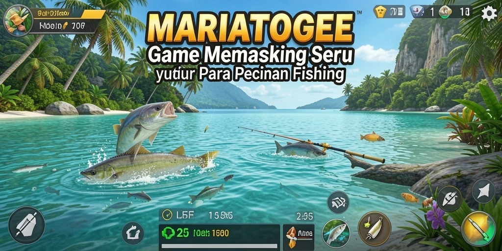 Gameplay seru MARIATOGEL dengan berbagai jenis ikan dan lokasi memancing.