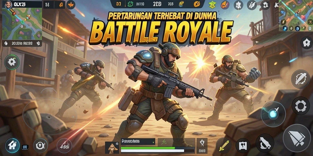 Gameplay intens OLX128 dalam pertempuran Battle Royale.
