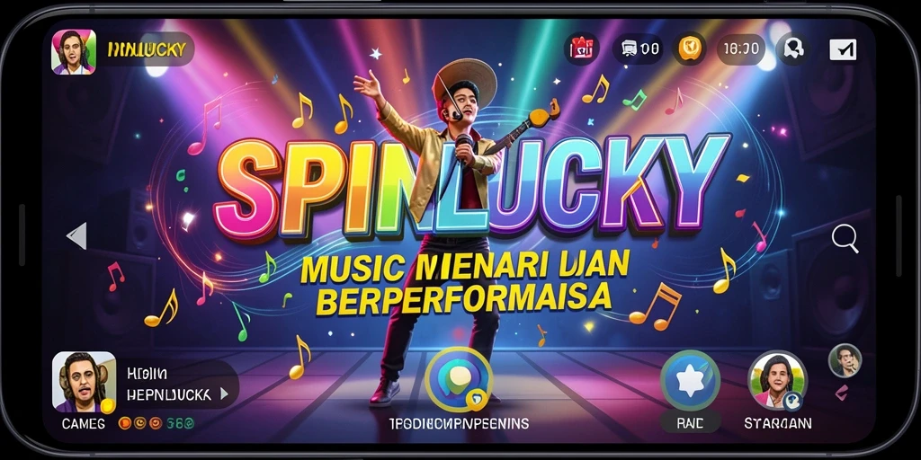 Tampilan gameplay SPINLUCKY dengan musik dan tantangan ritme.