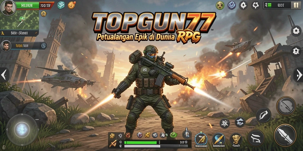 Screenshot gameplay dari TOPGUN77 menunjukkan pertarungan seru di dunia RPG.