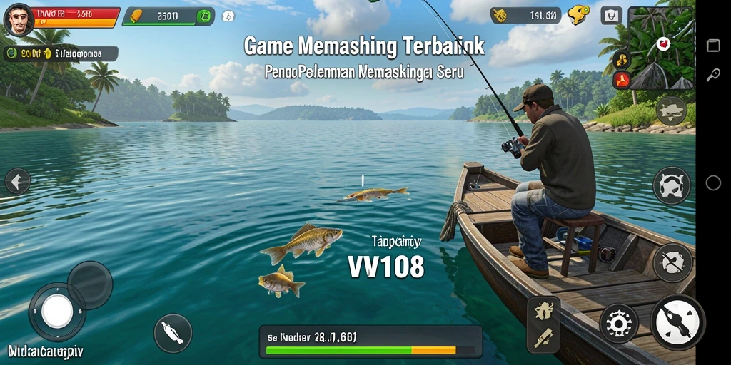 Screenshot VW108 menampilkan gameplay memancing yang menarik dan realistis.